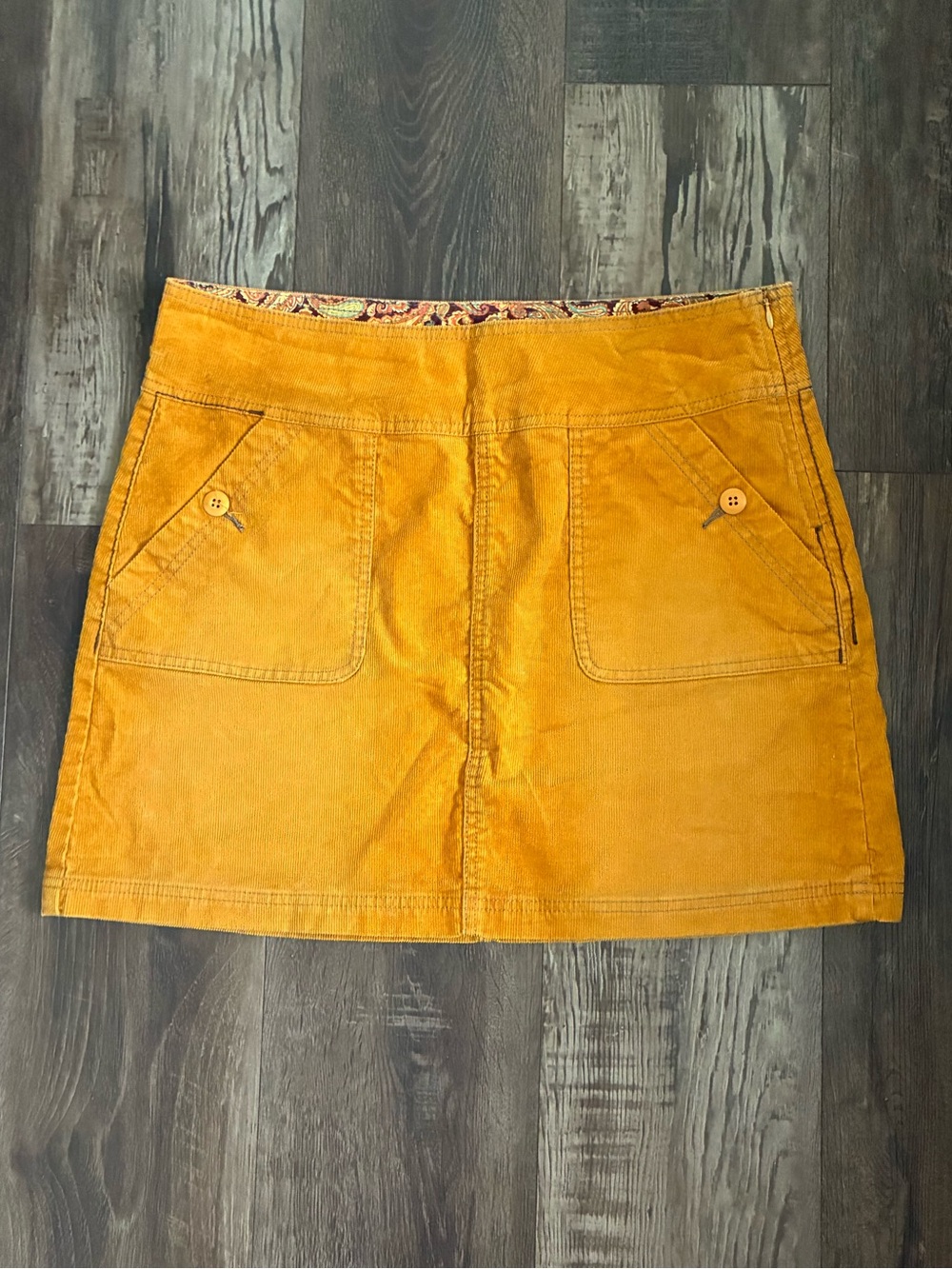 Prana Mustard Yellow Corduroy Mini Skirt